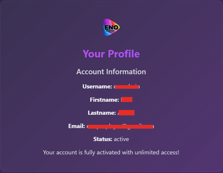 Activating the account on the profile page