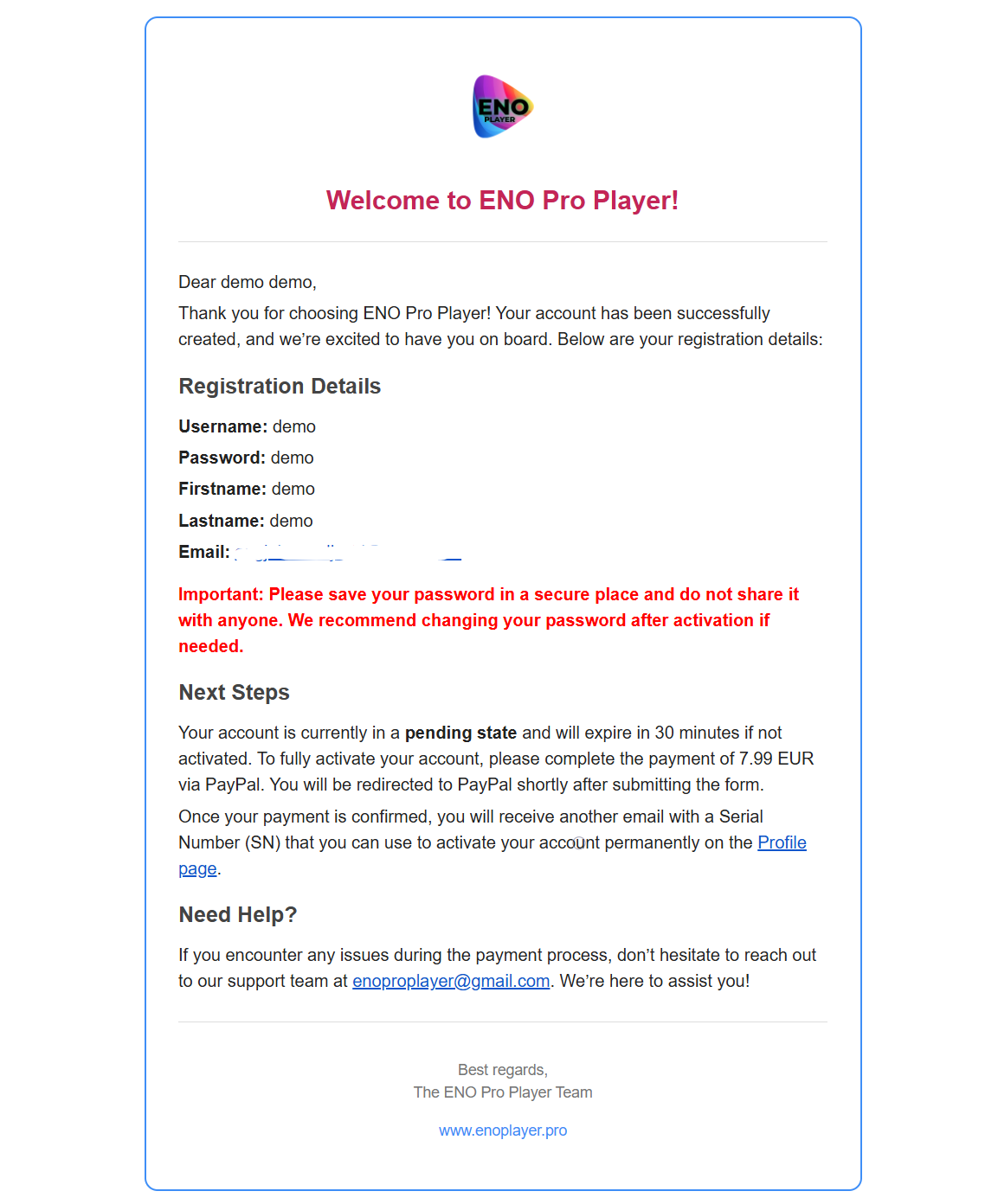 Receiving the confirmation email